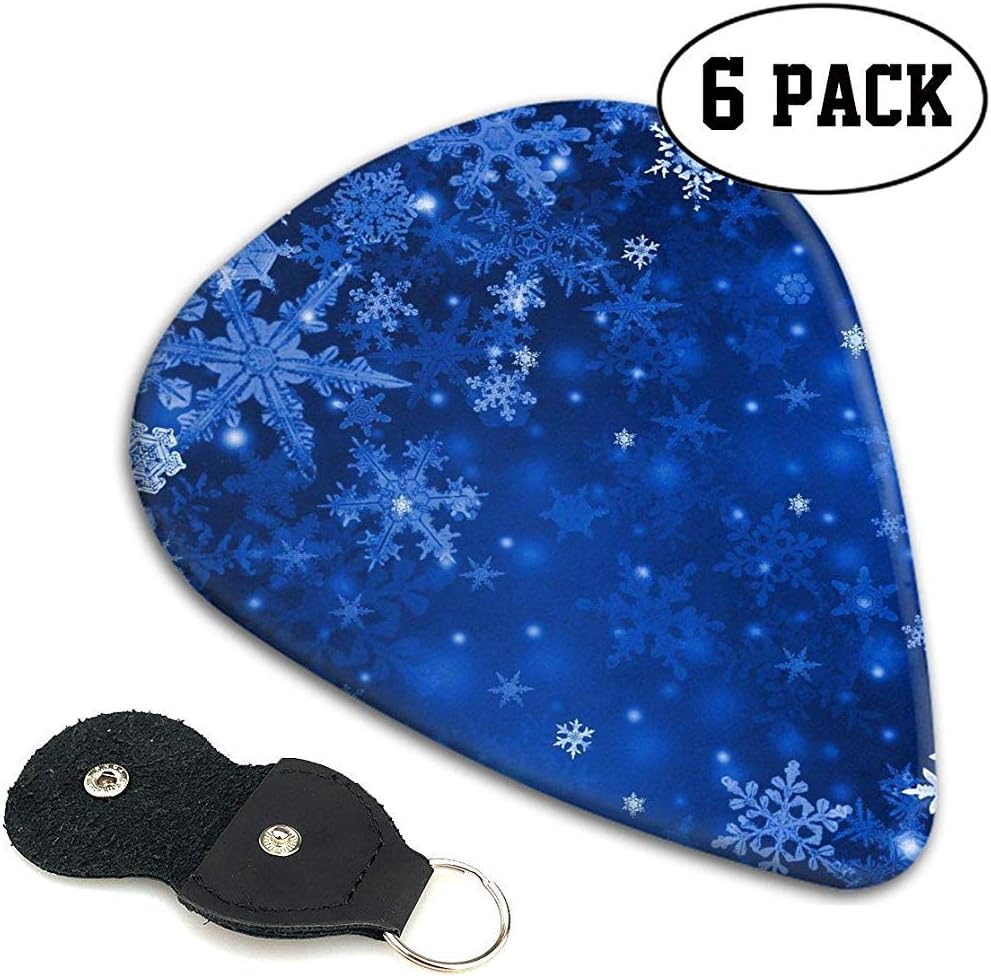 Blue Snowflakes Guitar Picks Celluloid Guitar Plectrums,6 Packs in Holder Case for Guitar Bass