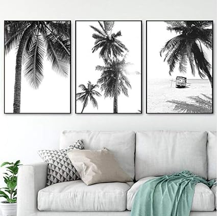 Chaoaihekele Noir Blanc Palmier Posters Plage Toile Peinture