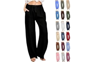Linen Pants Women，Wide-Leg Pants with Drawstring Design, Wide Legs, and Pockets.
