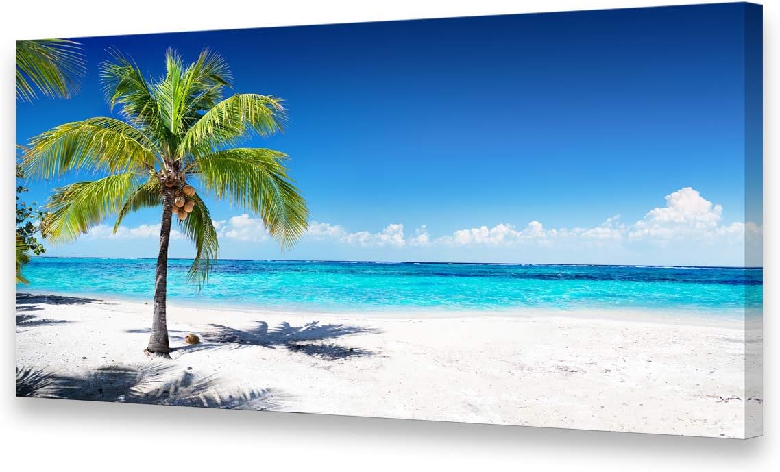 Wall Décor - Baisuart-Large Canvas Wall Art Summer Ocean Waves Coconut Trees on Sands Beach Seascape Painting Sea Nature Pictures for Living Room Home Office Wall Decor Artwork
