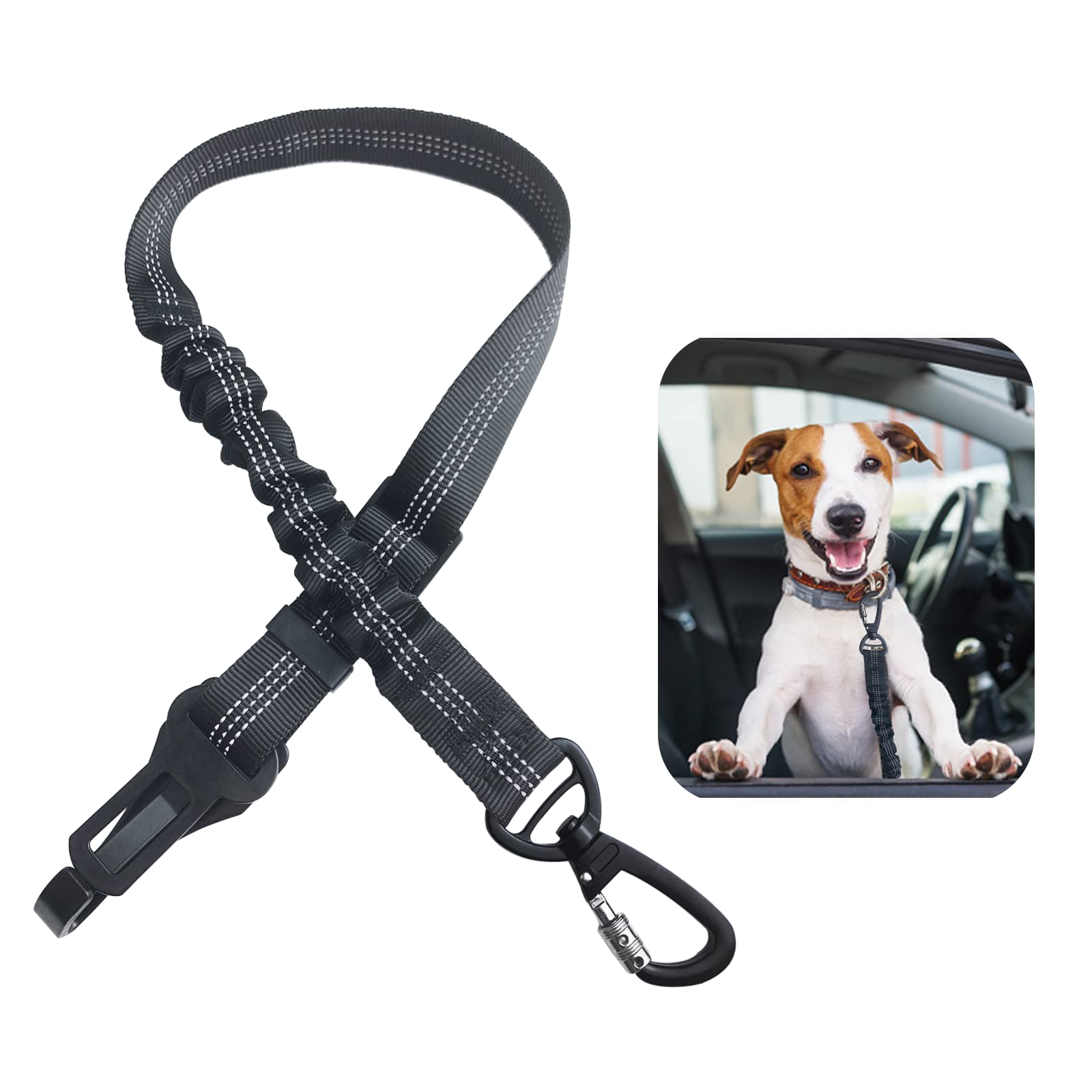 Dog Seat Belt for Car, Dog Seatbelt with Enhanced Carabiner, Adjustable Dog Car Harness with Anti Shock Buffer (Lite)