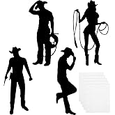Boao 16 Pieces Cowboy Silhouettes Cowboy Cutouts Western Theme Party Decorations Photo Booth for Wild West Theme Birthday Baby Shower Cowboy Party Retro Parties Supplies