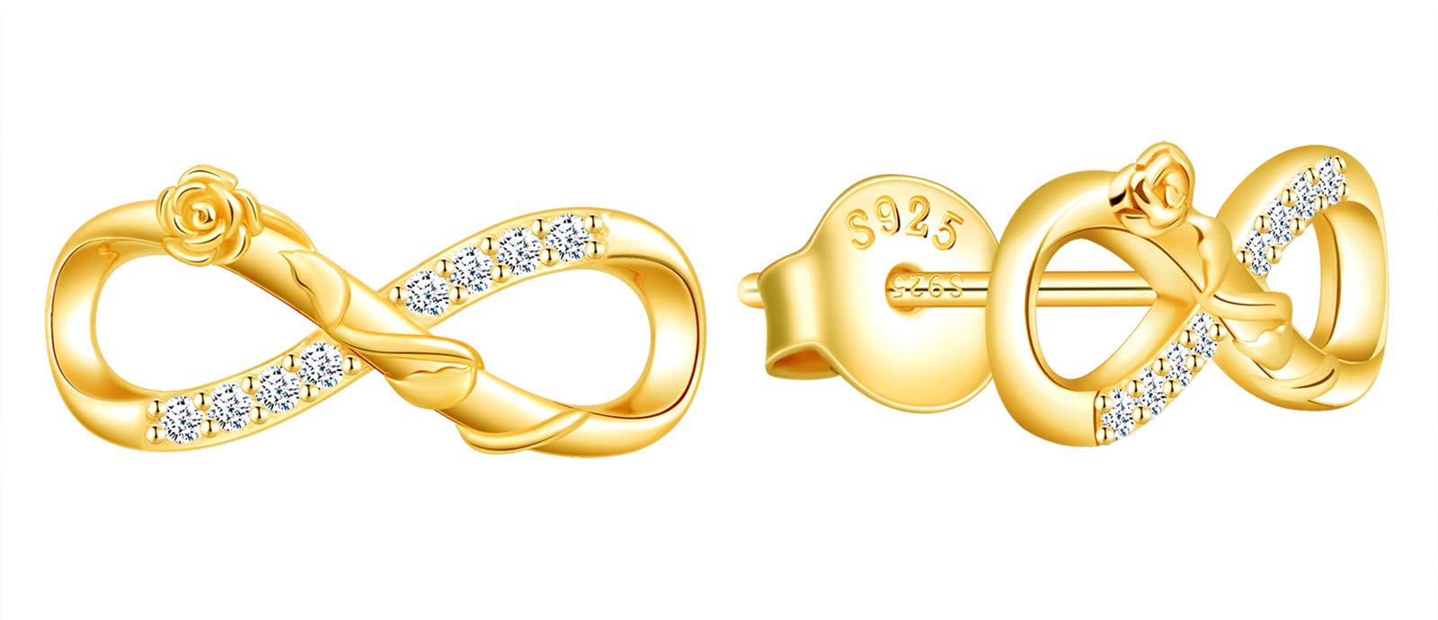INFINIONLY Women's Earrings Studs, 925 sterling silver Jewellery Sets, Elegant Roses twine infinity symbol earrings, gold, Inlaid zircon, Christmas and Birthday gift — image 1