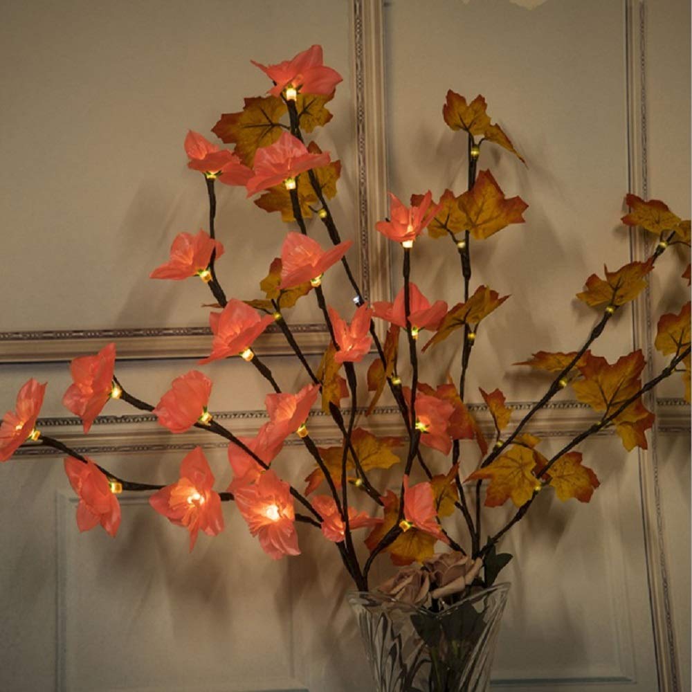 2 Pack LED Twig Lights Artificial Daffodil Branch Lights Flexible Branch Light for Home Vase Table Christmas (Daffodil+Maple Leaf)