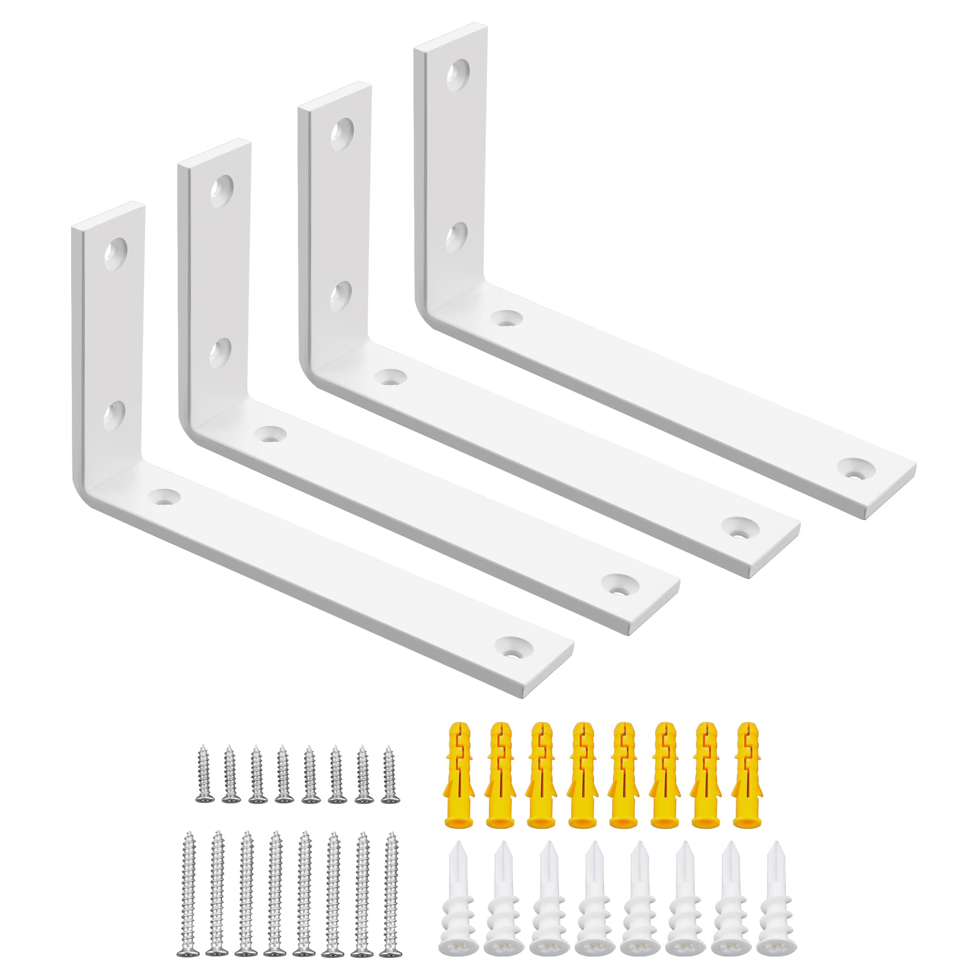 SAYAYO White Shelf Brackets Heavy Duty Metal L Brackets for Shelves 5MM Thick Angle Bracket, Wooden Shelf Bracket & Supports Wall Hanging Corner Brace, 175mm*100mm, 4 Pack, EJZX23107W-4P