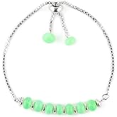 GEMSPLACE Light Green Opal Dyed Heishi Beads Slider Bracelet Crystal Bolo Bracelet For Women with Silver Plated Chain, 2-8 Inch Adjustable Weight Approx 15 to 20 carats Stone Size Approx 6 to 10 mm