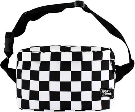 black and white checkered bum bag