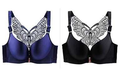 CYSTYLE 2PCS übergröße Damen Vorderverschluss BH Dünn Push UP BH für Große Größen mit Schmetterling Am Rücken Design