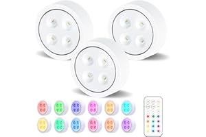 Fviewza Puck Lights with Remote 13 Colors Changeable LED Under Cabinet,Lighting Push Lights Battery Operated Night Light Tap Lights Battery Powered for Closet,Bedroom Wall,Counter (3 Pack)