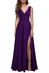 MUSHARE Women's V Neck Sleeveless Split Formal