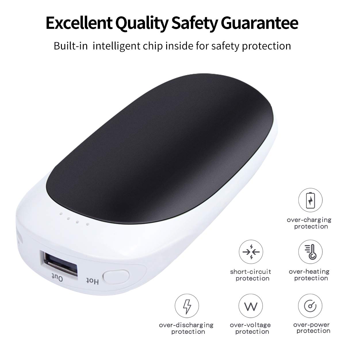 Rechargeable Hand Warmers ,Vshow Baby Dolphin USB Electric Pocket Handwarmer 5200mAh Reusable Portable Heater/Emergency Phone Charger for iPhone/Samsung Galaxy - Black