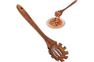 Spaghetti Server Pasta Spoon, Hanging Spaghetti Spoon, Wooden Pasta Tongs Pasta Ladle with Teeth and Long Handle