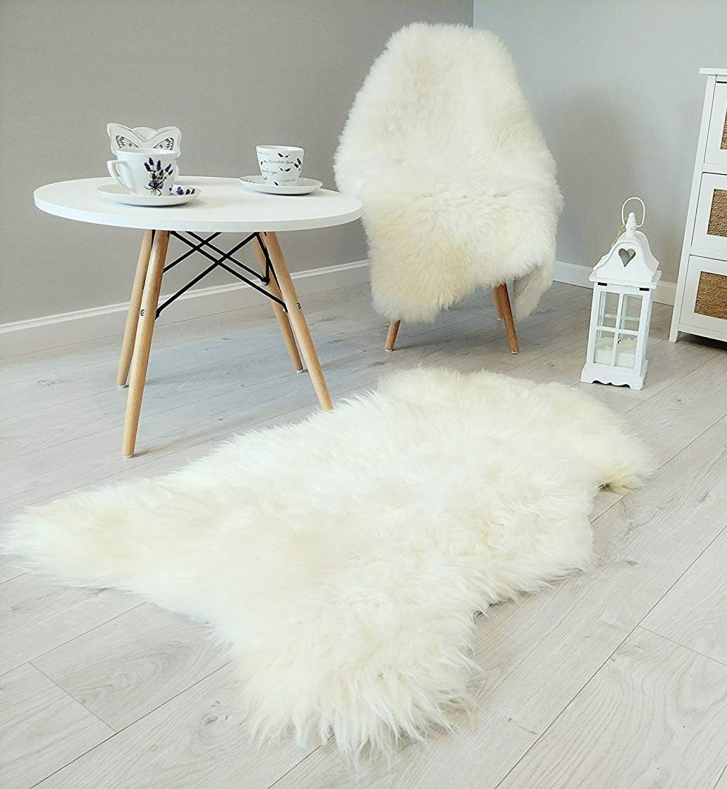 Amazinggirl Lammfell schaffell echt Fellteppich Dekofell Teppich weiß