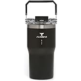 Alwdias Samsta 20oz Reliable Leak-Proof Insulated Tumbler with Dual-Lid Design, Straw & Handle — Double Wall Stainless Steel Travel Mug for Hot & Cold Drinks | Black