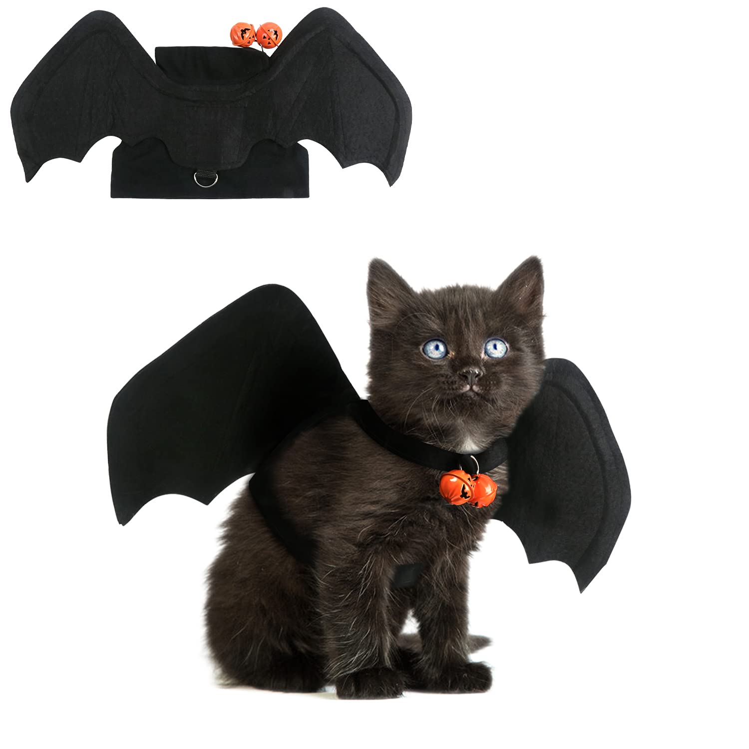 FINGOOO Halloween Pet Bat Wings, Dog Cat Costume Vampire Wings Fancy Dress for Cats Dogs witch Neck Circumference from 25-35cm and Bust from 45-65cm