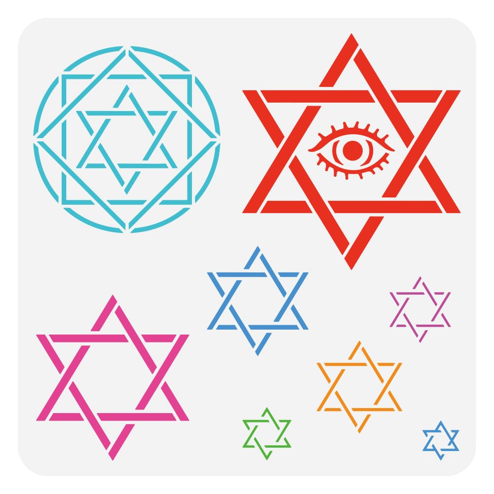FINGERINSPIRE Star of David Painting Stencil 30x30cm Hexagram Square Round Pattern Template Plastic PET Geometric Figure Stencil Eye Template for DIY Crafts Handwork