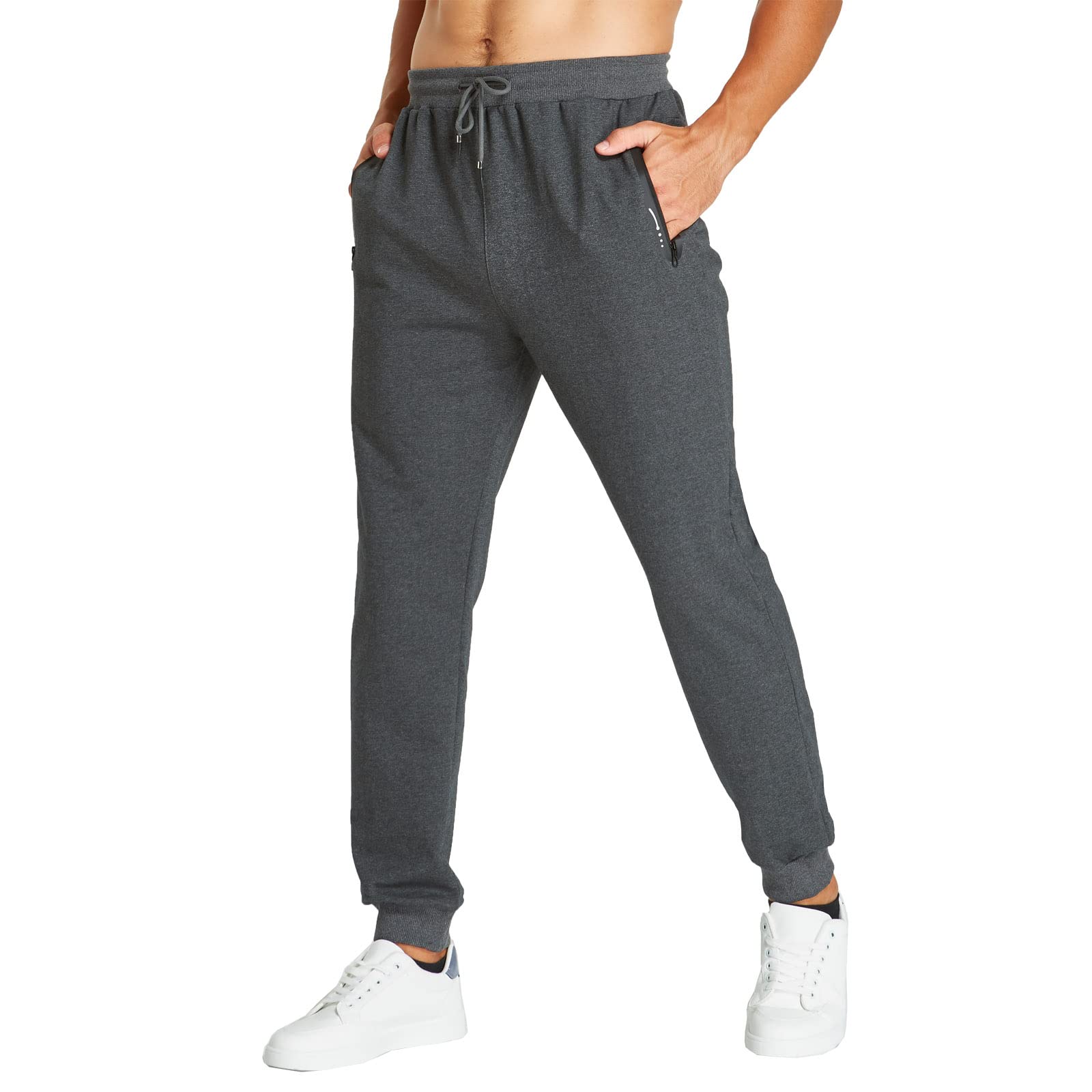 JustSun Jogginghose Herren Trainingshose Männer Sporthose Herren Lang Baumwolle Fitness Freizeithose Herren Reissverschluss Taschen Dunkelgrau L