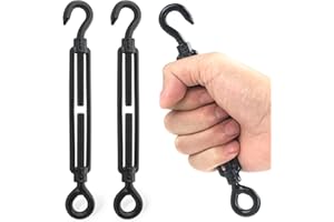 JINSHANGTOPK M8 Turnbuckle, 2 Pcs Turnbuckle Hook, 304 Black Stainless Steel Turnbuckle, Turnbuckle Heavy Duty for Indoor and Outdoor Wire Rope Tension, Shade Sail Hardware, Cable Railing Wire Rope Installation