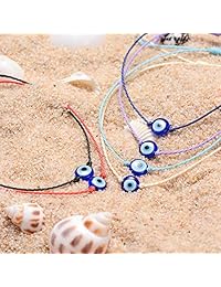 Manven - Juego de 6 pulseras de tobillo ajustables impermeables para hombre y mujer, amuleto de la suerte Nazar
