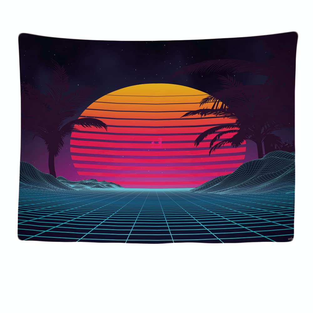 Ulticool - Neon Retro 80s Vintage Palm - Tapestry - 200 x 150 cm - Large Wallpaper - Poster Decoration - Eighties - Years 80s Accessories Decoration - Cloth - Accessories for Bedroom Living Room