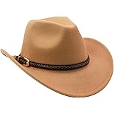 Sandy Ting Men & Women's Classic Felt Wide Brim Western Cowboy Cowgirl Hat with Belt Buckle