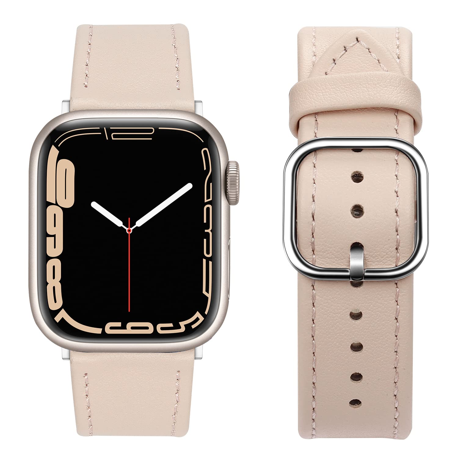 Tasikar Compatible with Apple Watch Strap 49mm 45mm 44mm 42mm 41mm 40mm 38mm, Leather Band with Square Buckle Compatible for Apple Watch Ultra Series 8 7 6 5 4 3 2 1 SE (42/44/45/49mmmm, Starlight)