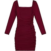 SOLY HUX Girl's Square Neck Long Sleeve Ruched Bodycon Mini Dress