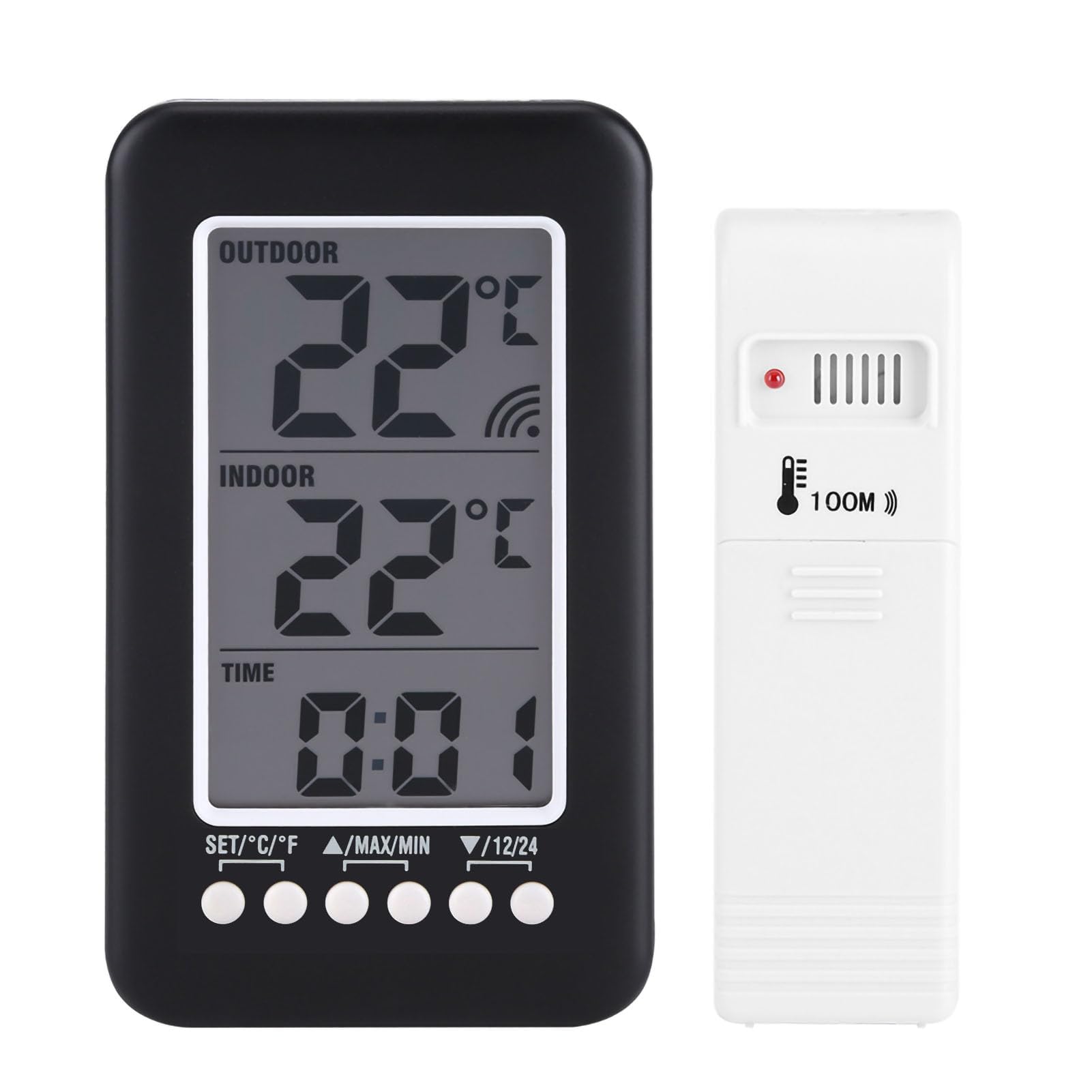 LCD digital wireless thermometer indoor outdoor large display temperature monitor clock weather station