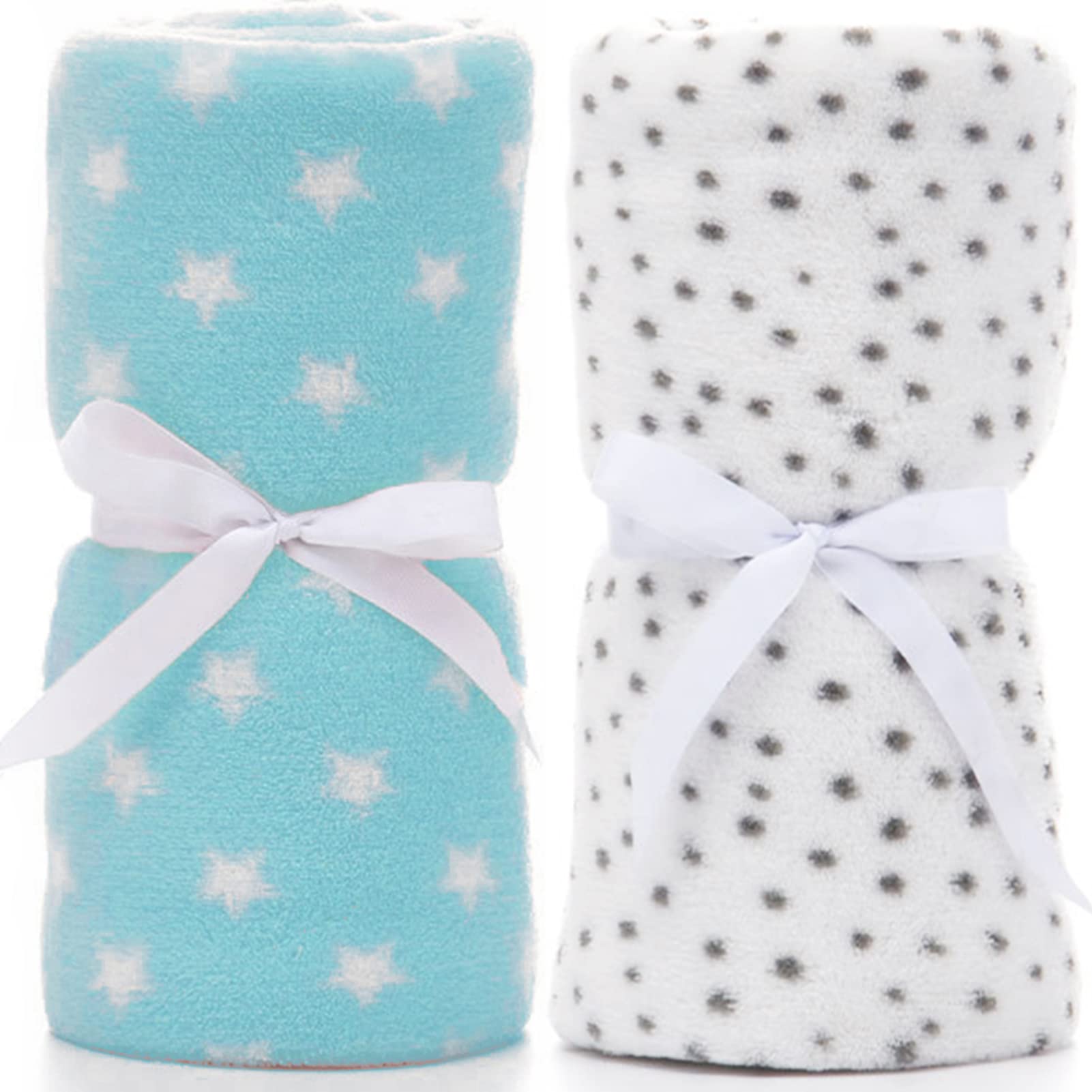 LeerKing Baby Blankets Soft Fleece 2 Pack Receiving Blanket for Boys and Girls Infant Toddler Flannel Newborn Toddler Swaddle Throw Blankets 30"x 40" Blue + White