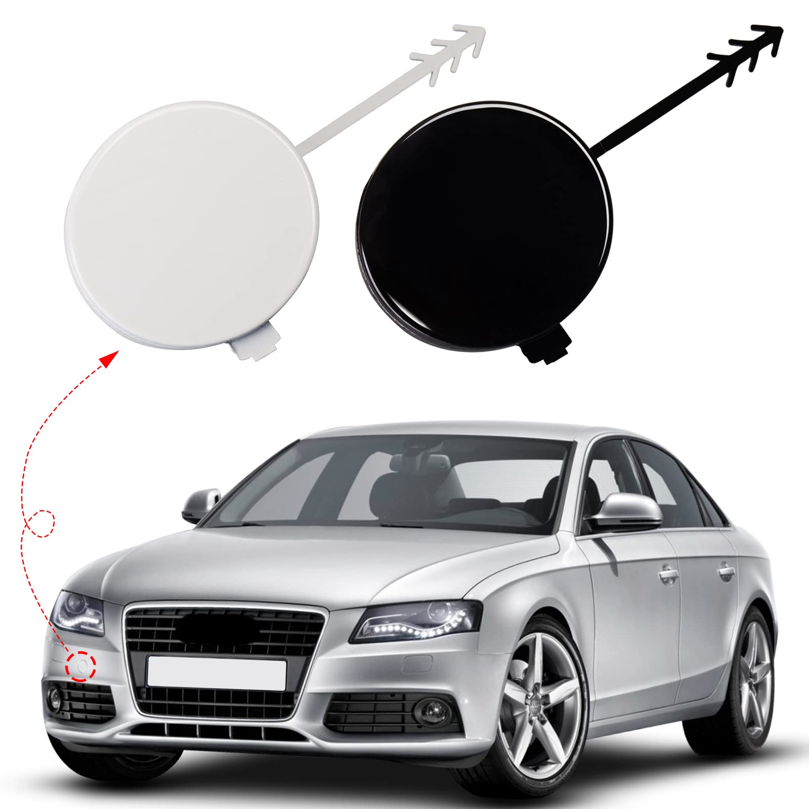 Photo 1 of Front Bumper Tow Hook Cover Towing Eye Cap Fit for Audi A4 B8 2008 2009 2010 2011 2012 8K0807241 8K0807241GRU (Unpainted, Right Passenger Side) Xinpinsai