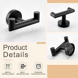 APLusee Double Robe Towel Hook, Stainless Steel