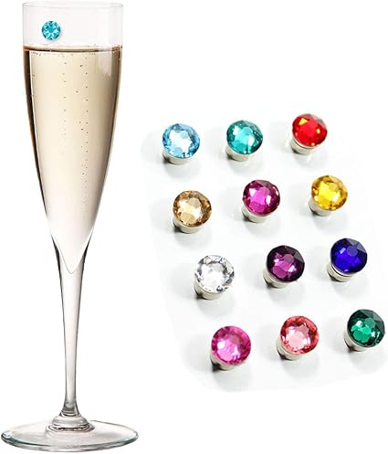 Amazon スワロフスキークリスタル磁気ワインガラスチャーム Set Of 12 By Claim Yourガラス プレミアムドリンクマーカーforワイン シャンパン ビール カクテルglasses Includesストレージケース スペアマグネット Claim Your Glass グラスマーカー