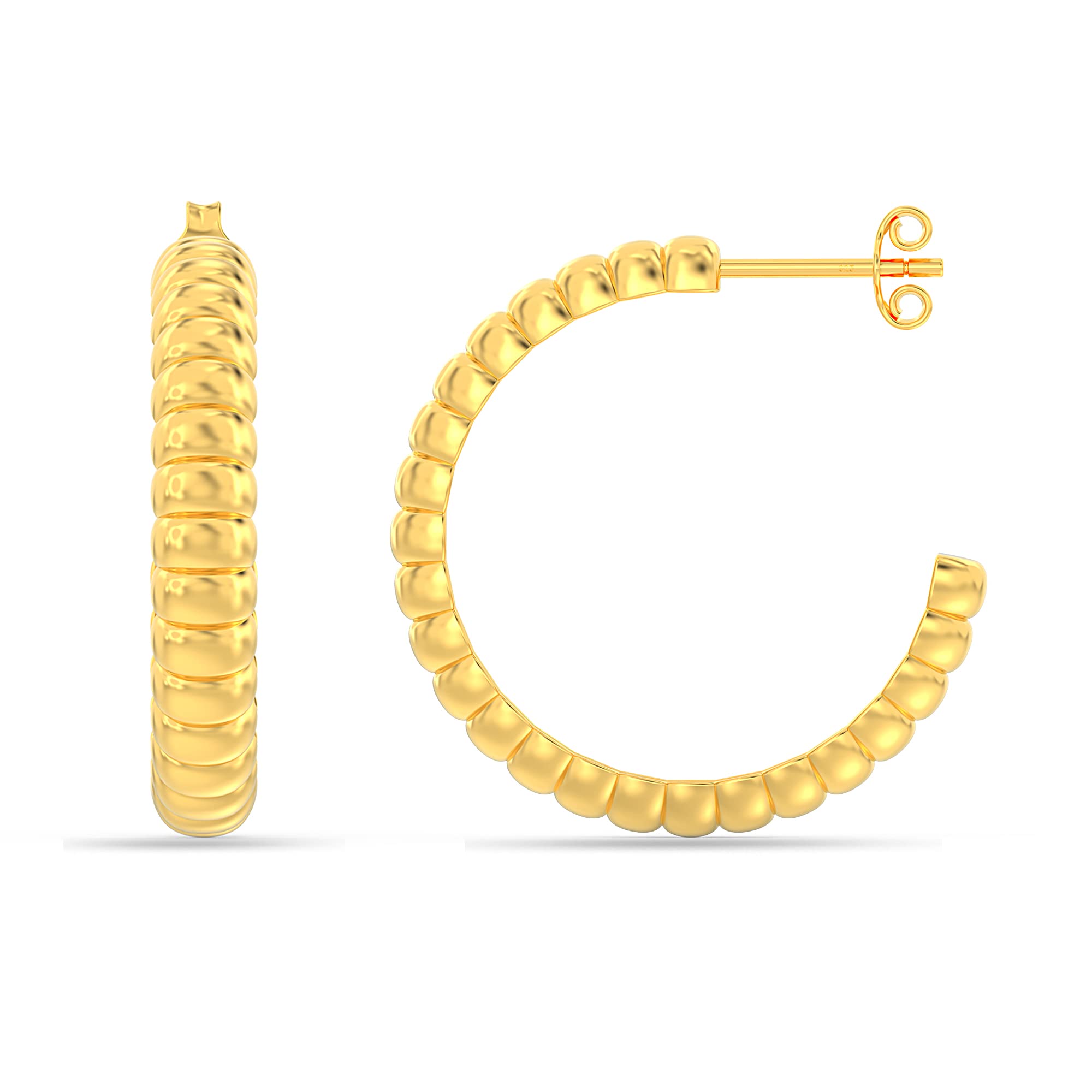 LeCalla 14K Gold-Plated Pure 925 Sterling Silver Charlotte Hoop Earrings for Women Teen 28MM