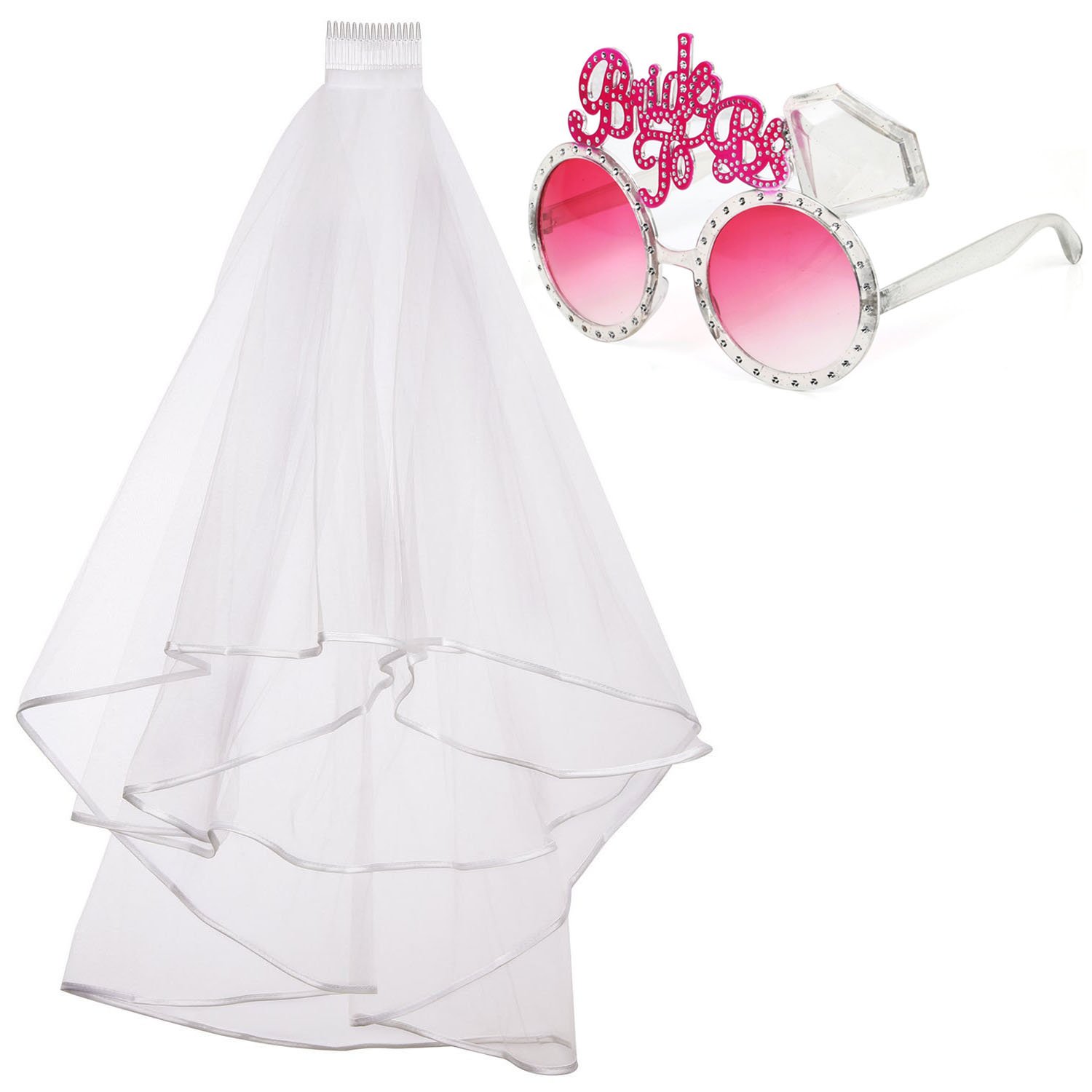 iLoveCos Bride To Be Sunglasses Veil Hen Party Accessories Bridal Wedding Veil with Comb, 2pcs