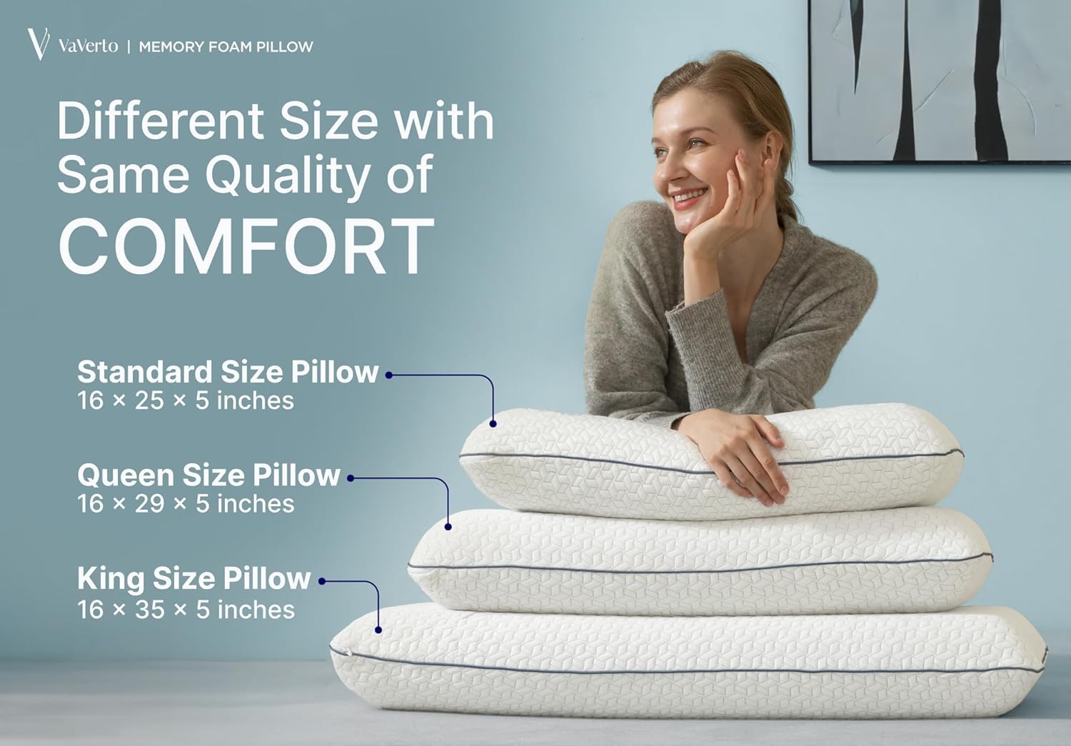 Vaverto Standard Size Gel Memory Foam Pillow - Ventilated, Orthopedic, Bed Pillow, Cooling, with Viscose Made from Bamboo Cover - Essential for College Dorms