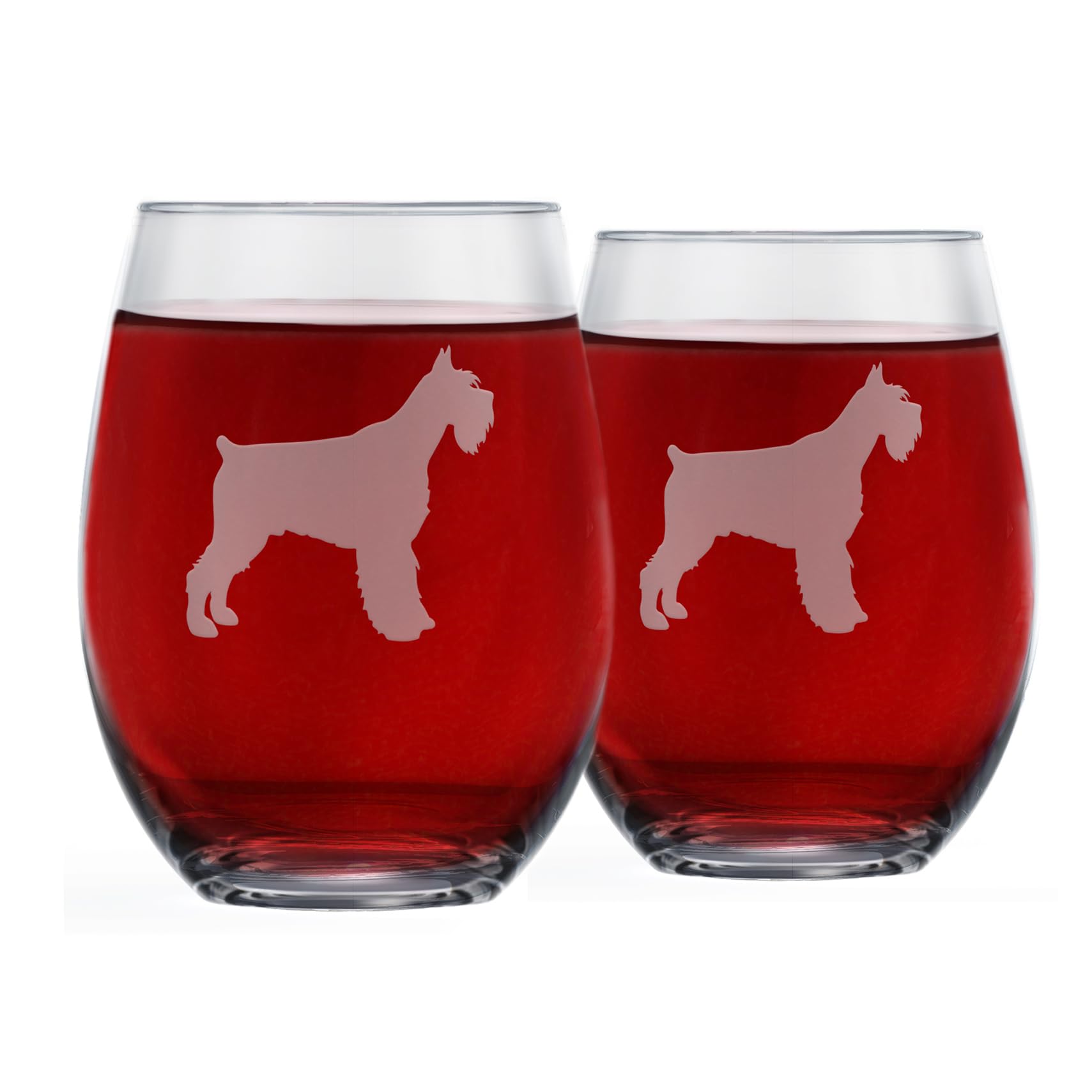 Greenline Goods Schnauzer Stemless Wine Glasses (Set of 2) | Unique Gift for Dog Lovers | Hand Etched with Breed Name on Bottom