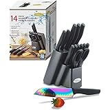 DISHWASHER SAFE KYA25 Rainbow Titanium Knife Block Set, Kitchen Knives Set with Block, Kitchen Scissor, Cutlery Block Knife S