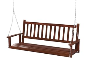 HAPPYGRILL 3-Person Wooden Outdoor Porch Swing, Heavy Duty Patio Hanging Bench Chair with 800 LBS Weight Capacity, 5.6 FT Adj