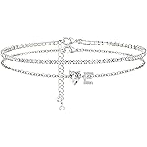 CIOMY Heart Initial Silver Anklets for Women Waterproof Dainty Silver Plated ankle bracelets for women Large Ankle Women's Anklets Tennis ankle bracelets Non Tarnish Summer Beach Foot Jewelry