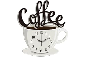 CONCHLERY Coffee Text Pattern Wall Clock 14.5 Inch Non-Ticking Irregular Shape Clocks Wall Hanging Clock Battery Operated for