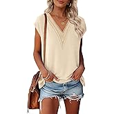MEROKEETY Women's Boho Cap Sleeve Lace Trim V Neck Tops 2026 Summer Casual Loose Beach Vacation Tee Shirts Blouse