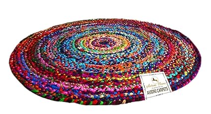 Avioni Cotton Chindi Rug for Home-Natural Eco Yarn-152 cm (5 feet) Diameter