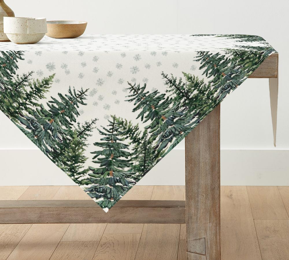 Artoid Mode Pine Tree Snowflake Christmas Table Cloth, 100x100 cm Winter Merry Xmas Decorative Table Cover For Party Home Table Decorations