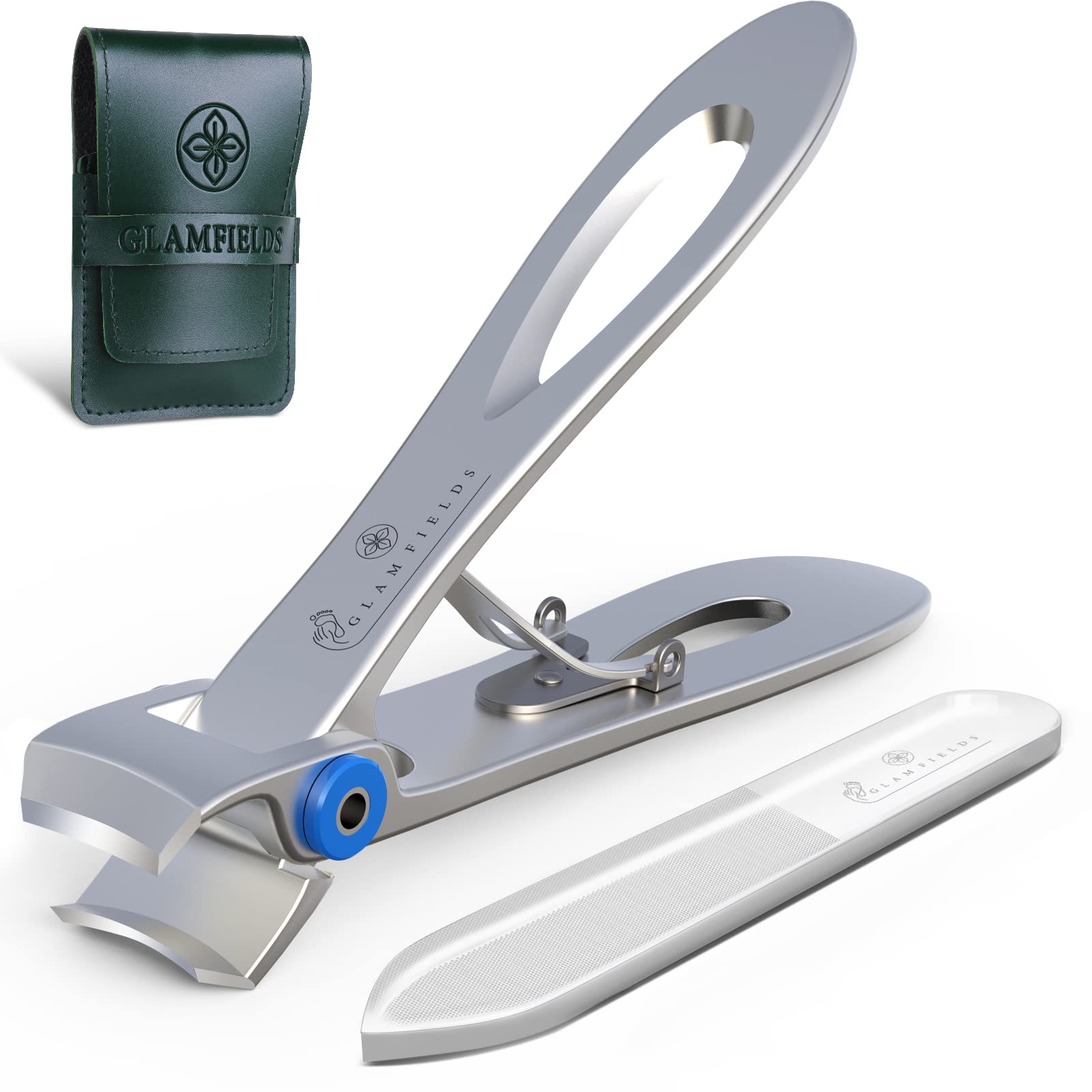 GLAMFIELDS Nail Clippers, 17mm Wide Jaw Opening Finger Nail Cutter for Thick Nails Ingrown Toenail Clippers Trimmer for Men&Women (with Nail File)