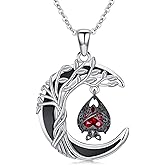 Suiknsn Gothic Bat/Black Cat/Skeleton/Snake/Raven Necklace for Women 925 Sterling Silver Black Onyx Tree of Life Pendant Necklace Goth Jewelry Halloween Christmas Birthday Gifts