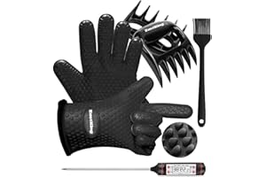 EastKing Smoker Accessories Set-Grilling Oven Gloves,BBQ Claws,Meat Thermometer and Silicone Brush BBQ Set for Cooking Barbecue Baking (Black)