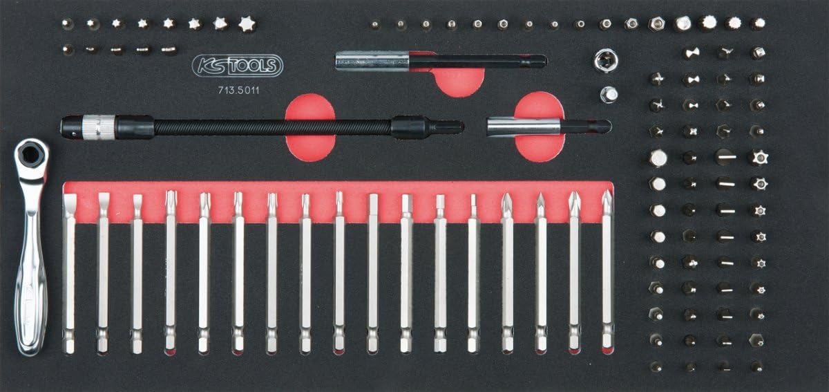 KS Tools 713.5011 100 x Laser Cut Tools Rotproof Foam Tool Trolley Workbench Screwdriver Module, Black