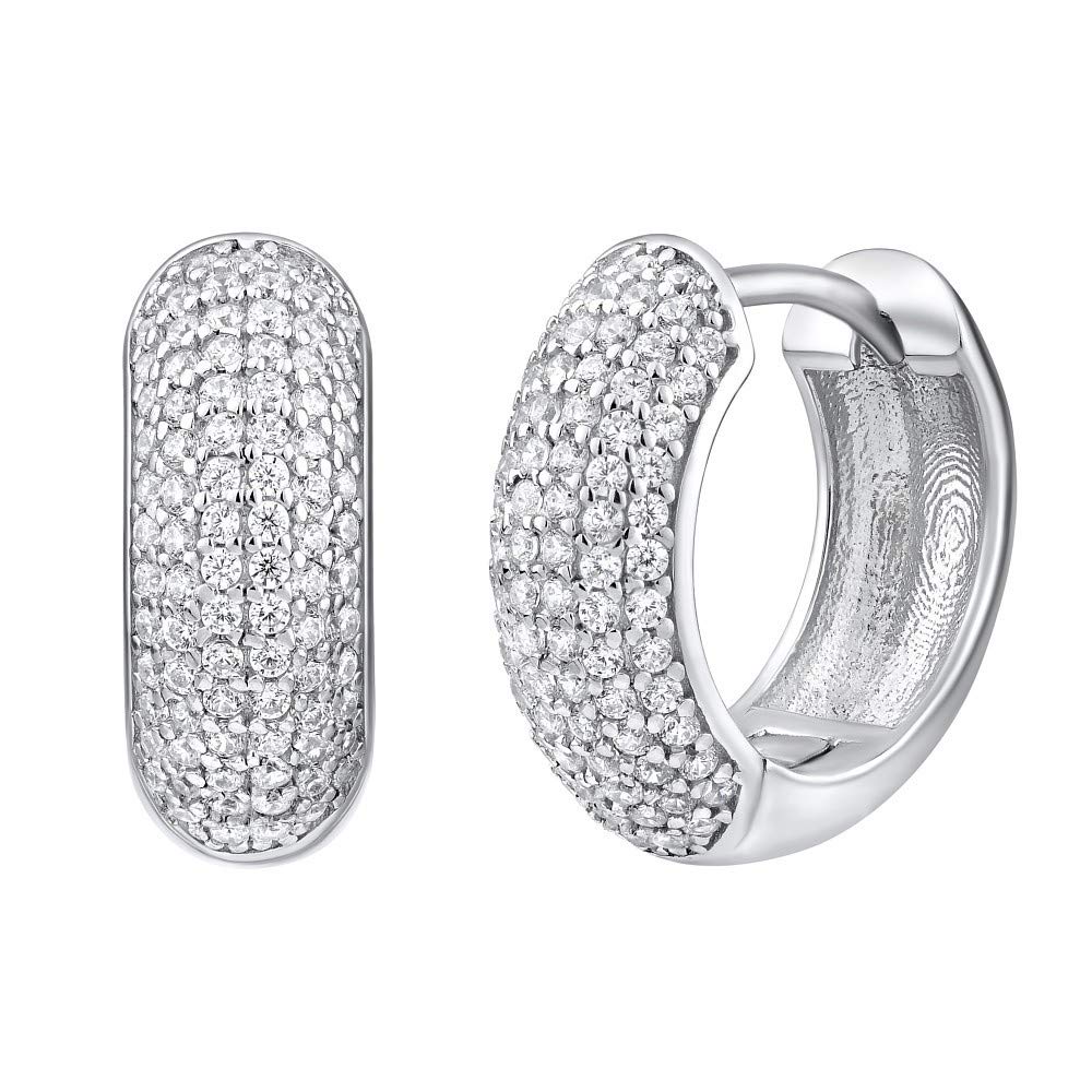 SILVEGO - QRE598 - Women 925 Sterling Silver Hoop Earrings with Zirconia
