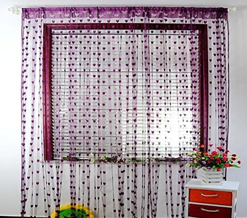 MIHI Window Room Divider Curtain Valance Heart Line Tassel String Door Curtain