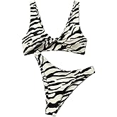 GORGLITTER Women's Zebra Striped Swimsuit 2 Piece Twist Front High Cut Hipster Bikini Bathing Suit